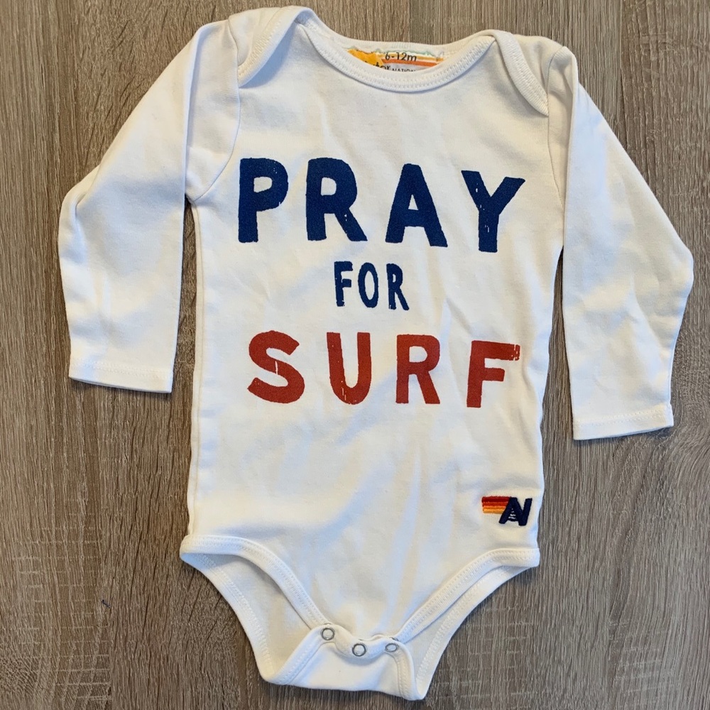 Aviator Nation NWOT baby onesie PRAY FOR SURF